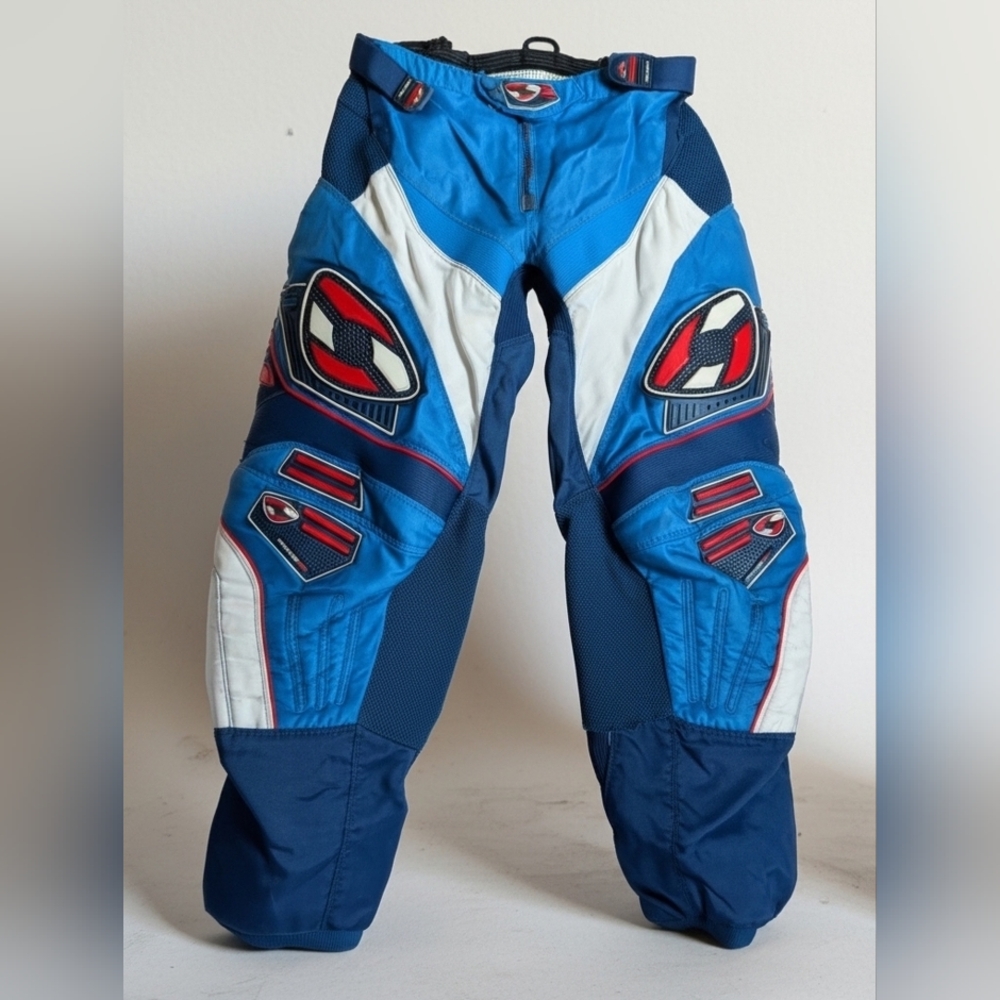 Vintage Blue Racing Moto Pants with Red & White Accents Size 38